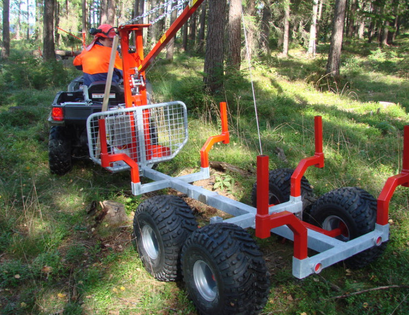 KRANMAN Metsävaunu paketti KP1110. Vaijerikuormaaja, Warn sähkövinssi, tukijalka, TS200 saksi