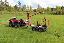 KRANMAN Mets&auml;vaunu paketti KP1120. Vaijerikuormaaja, hydrauliaggregaatti, tukijalka, TS200 saksi